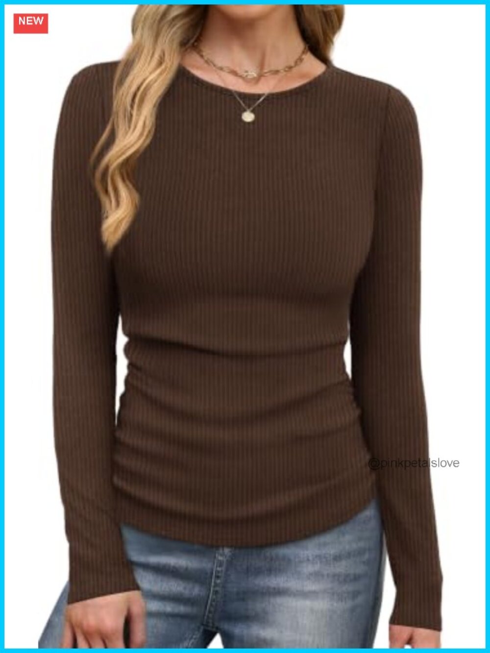 Womens Rib Knit Thermal Long Sleeve Crew Neck Pullover Top Fall Winter Warm
